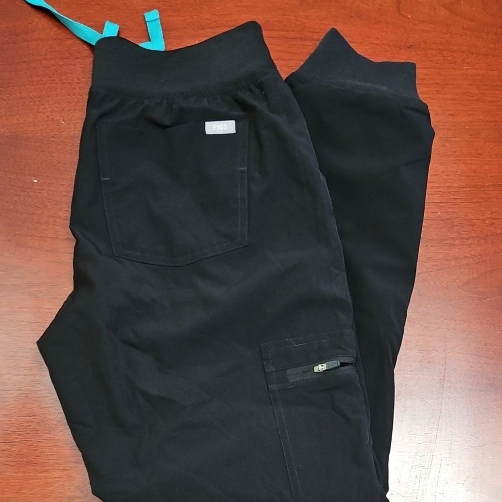 Figs Black Joggers with Teal Accents